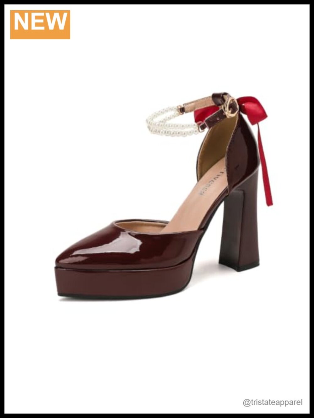 Pointed Toe Platform Block Heel Ankle Strap Pumps Bow Detail